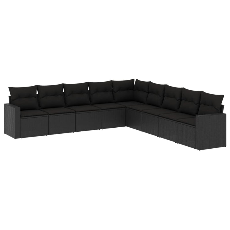 9 Piece Garden Sofa Set with Cushions Black Poly Rattan Payday Deals