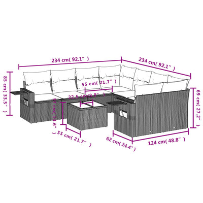 9 Piece Garden Sofa Set with Cushions Black Poly Rattan Payday Deals