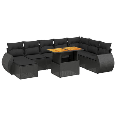 9 Piece Garden Sofa Set with Cushions Black Poly Rattan Payday Deals