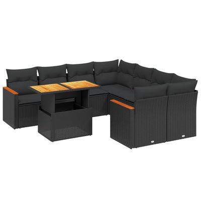 9 Piece Garden Sofa Set with Cushions Black Poly Rattan Payday Deals