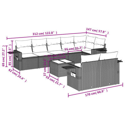 9 Piece Garden Sofa Set with Cushions Black Poly Rattan Payday Deals