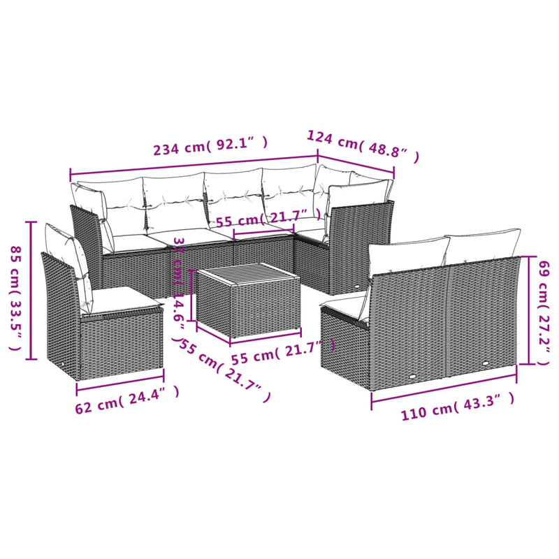 9 Piece Garden Sofa Set with Cushions Black Poly Rattan Payday Deals