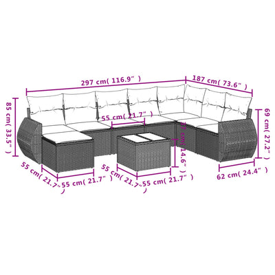 9 Piece Garden Sofa Set with Cushions Black Poly Rattan Payday Deals