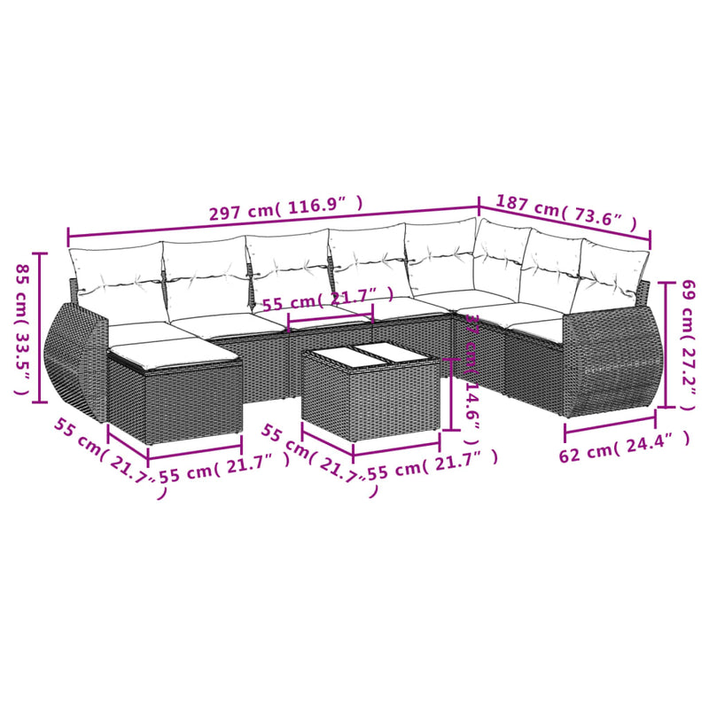 9 Piece Garden Sofa Set with Cushions Black Poly Rattan Payday Deals