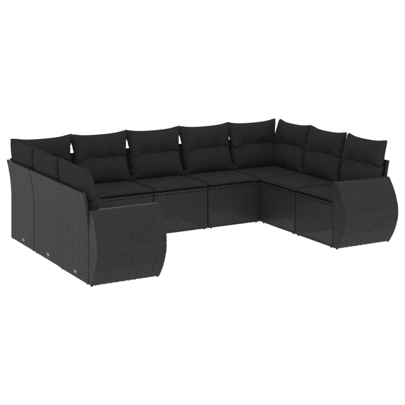 9 Piece Garden Sofa Set with Cushions Black Poly Rattan Payday Deals