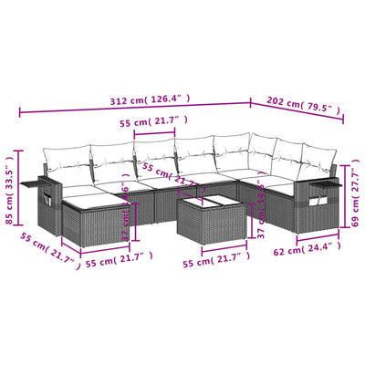 9 Piece Garden Sofa Set with Cushions Black Poly Rattan Payday Deals