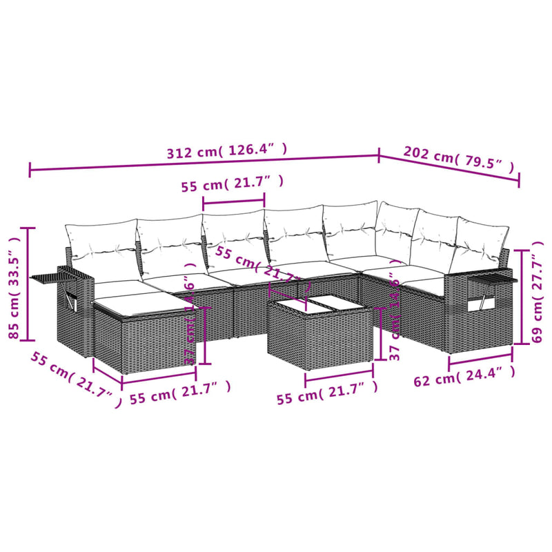 9 Piece Garden Sofa Set with Cushions Black Poly Rattan Payday Deals