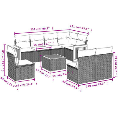 9 Piece Garden Sofa Set with Cushions Black Poly Rattan Payday Deals