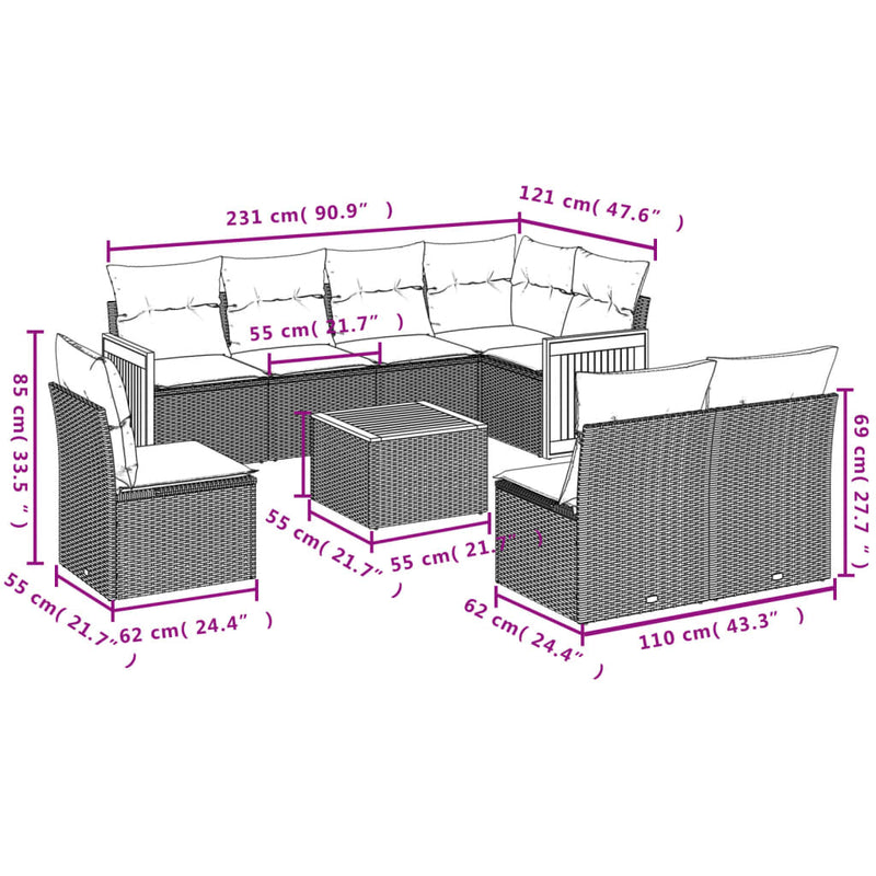 9 Piece Garden Sofa Set with Cushions Black Poly Rattan Payday Deals