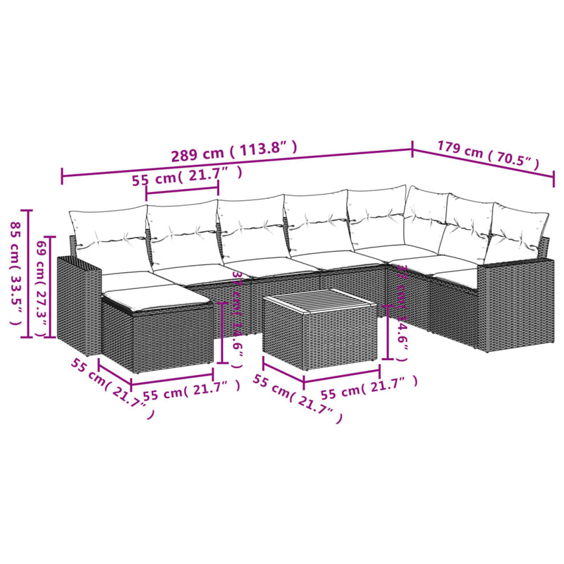 9 Piece Garden Sofa Set with Cushions Black Poly Rattan Payday Deals
