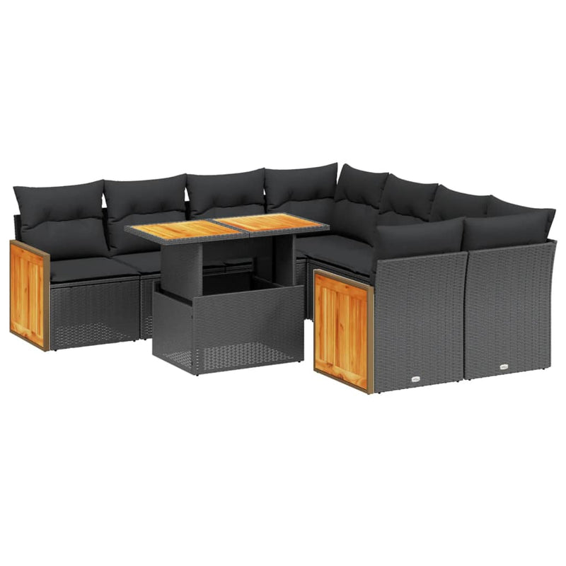 9 Piece Garden Sofa Set with Cushions Black Poly Rattan Payday Deals