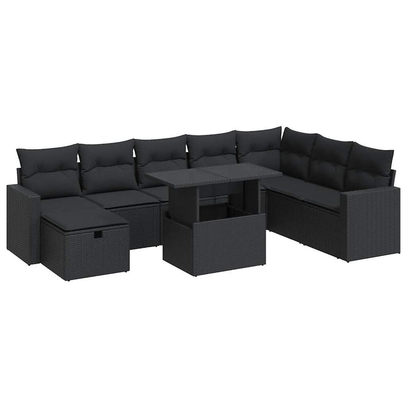 9 Piece Garden Sofa Set with Cushions Black Poly Rattan Payday Deals