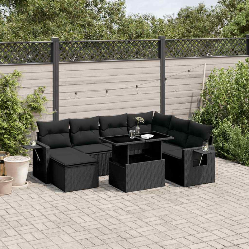 9 Piece Garden Sofa Set with Cushions Black Poly Rattan Payday Deals