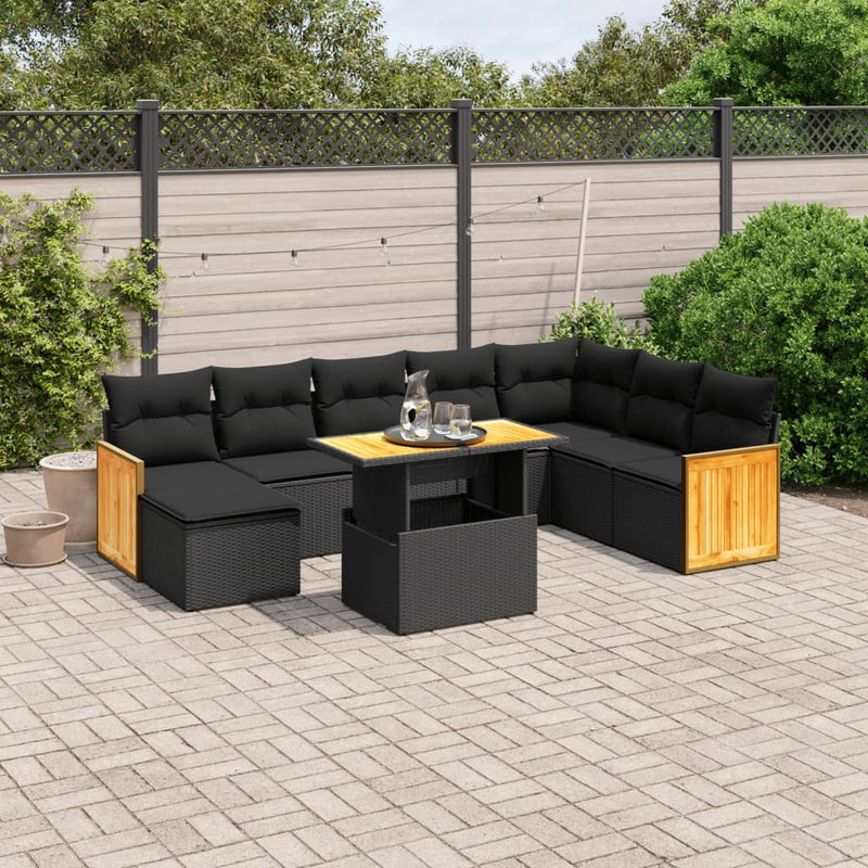 9 Piece Garden Sofa Set with Cushions Black Poly Rattan Payday Deals