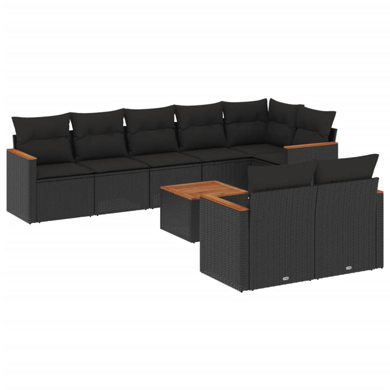 9 Piece Garden Sofa Set with Cushions Black Poly Rattan Payday Deals