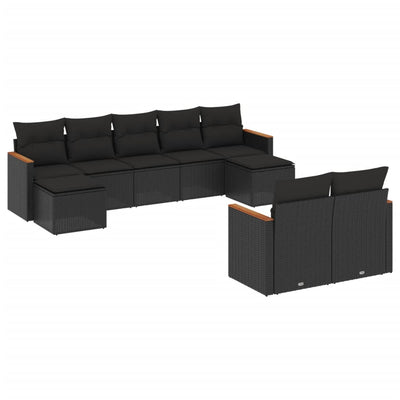 9 Piece Garden Sofa Set with Cushions Black Poly Rattan Payday Deals