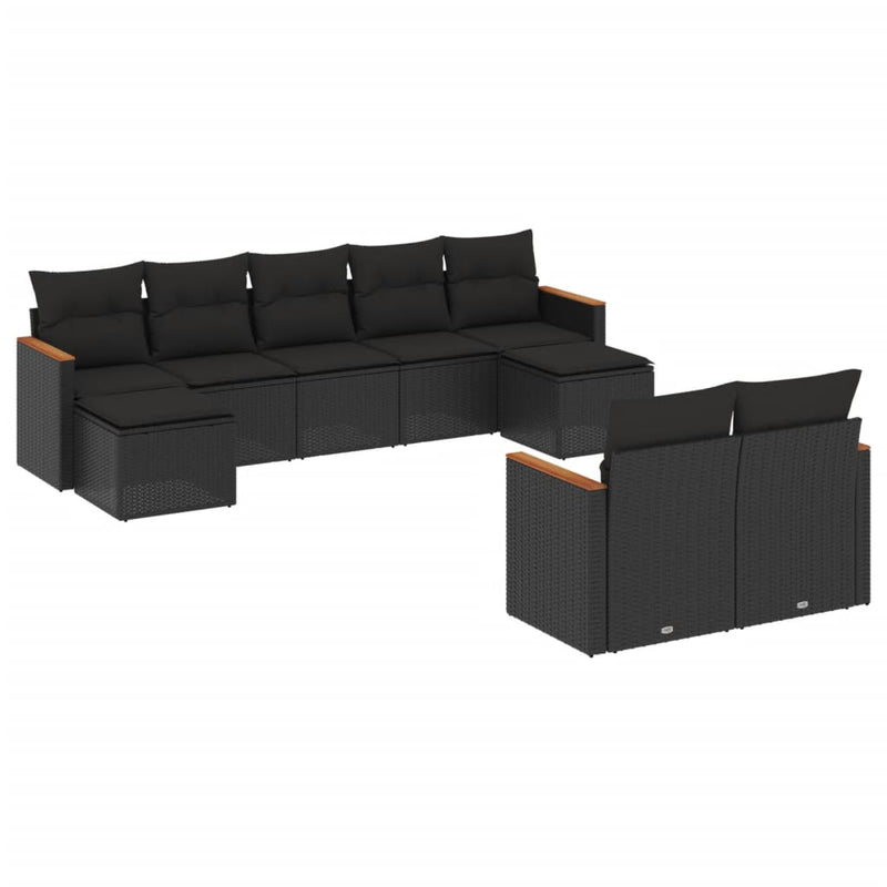 9 Piece Garden Sofa Set with Cushions Black Poly Rattan Payday Deals