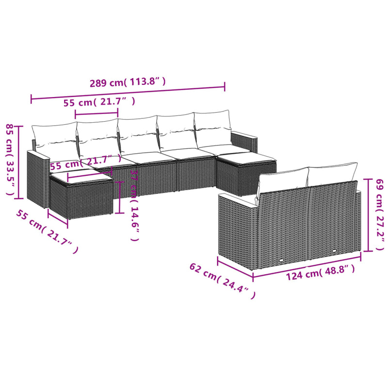 9 Piece Garden Sofa Set with Cushions Black Poly Rattan Payday Deals