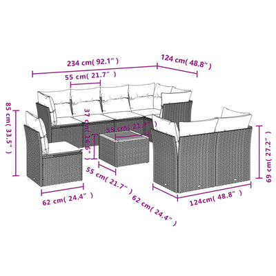 9 Piece Garden Sofa Set with Cushions Black Poly Rattan Payday Deals