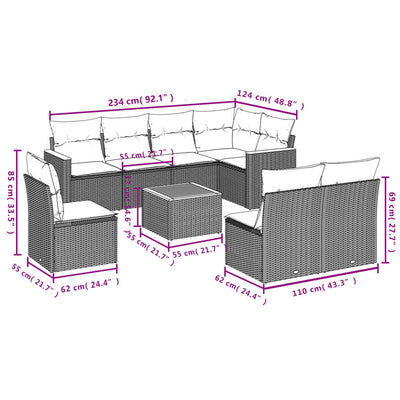 9 Piece Garden Sofa Set with Cushions Black Poly Rattan Payday Deals