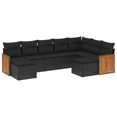 9 Piece Garden Sofa Set with Cushions Black Poly Rattan Payday Deals