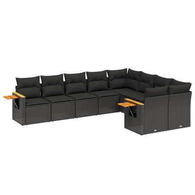 9 Piece Garden Sofa Set with Cushions Black Poly Rattan Payday Deals