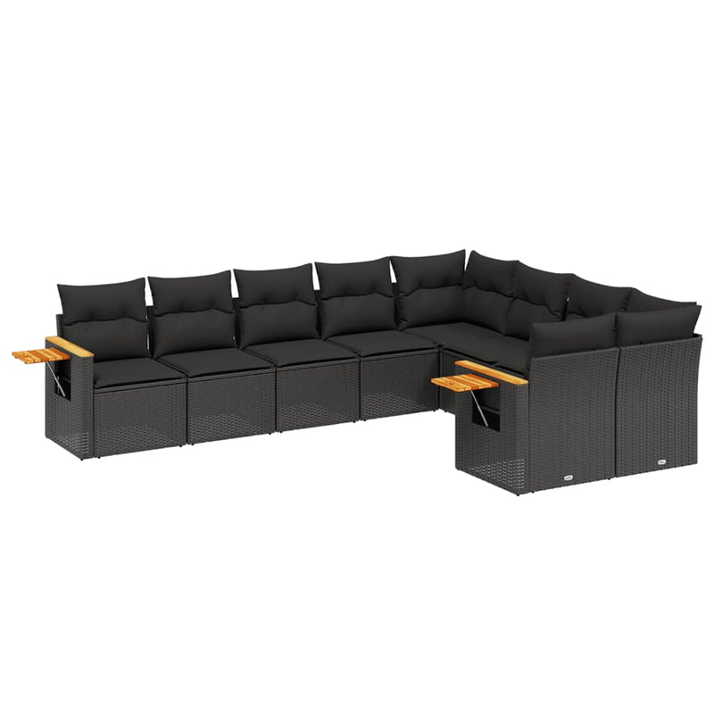 9 Piece Garden Sofa Set with Cushions Black Poly Rattan Payday Deals