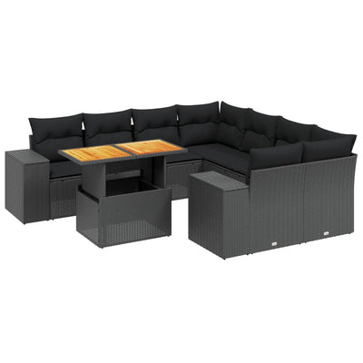 9 Piece Garden Sofa Set with Cushions Black Poly Rattan Payday Deals