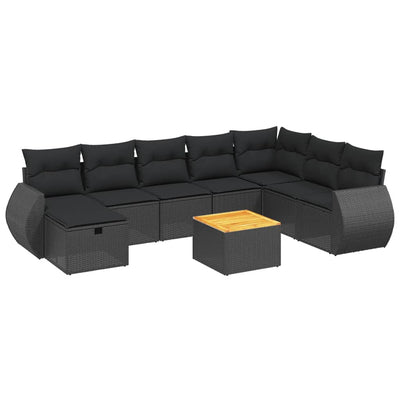 9 Piece Garden Sofa Set with Cushions Black Poly Rattan Payday Deals