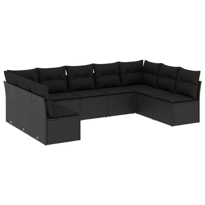 9 Piece Garden Sofa Set with Cushions Black Poly Rattan Payday Deals