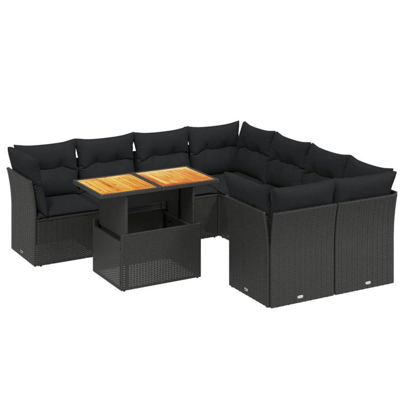 9 Piece Garden Sofa Set with Cushions Black Poly Rattan Payday Deals