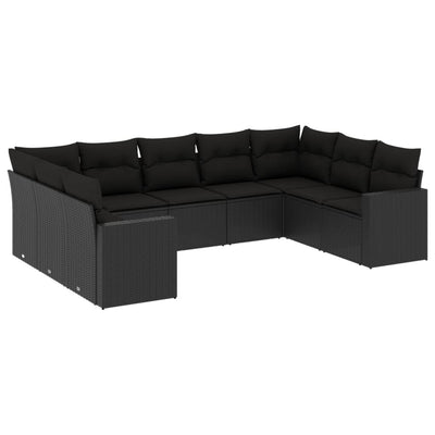 9 Piece Garden Sofa Set with Cushions Black Poly Rattan Payday Deals