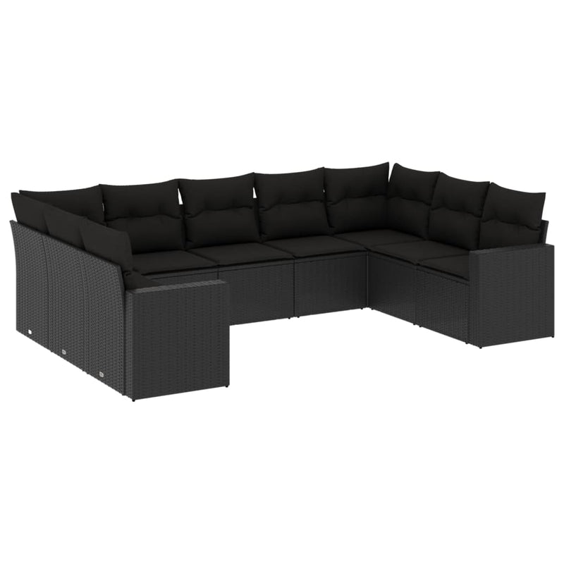 9 Piece Garden Sofa Set with Cushions Black Poly Rattan Payday Deals