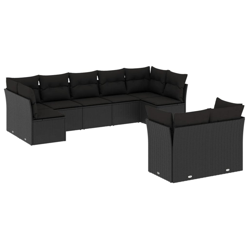 9 Piece Garden Sofa Set with Cushions Black Poly Rattan Payday Deals