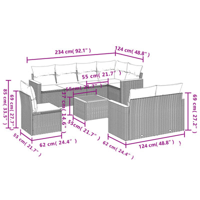 9 Piece Garden Sofa Set with Cushions Black Poly Rattan Payday Deals