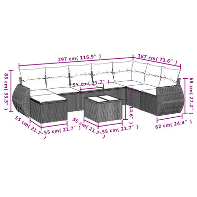 9 Piece Garden Sofa Set with Cushions Black Poly Rattan Payday Deals