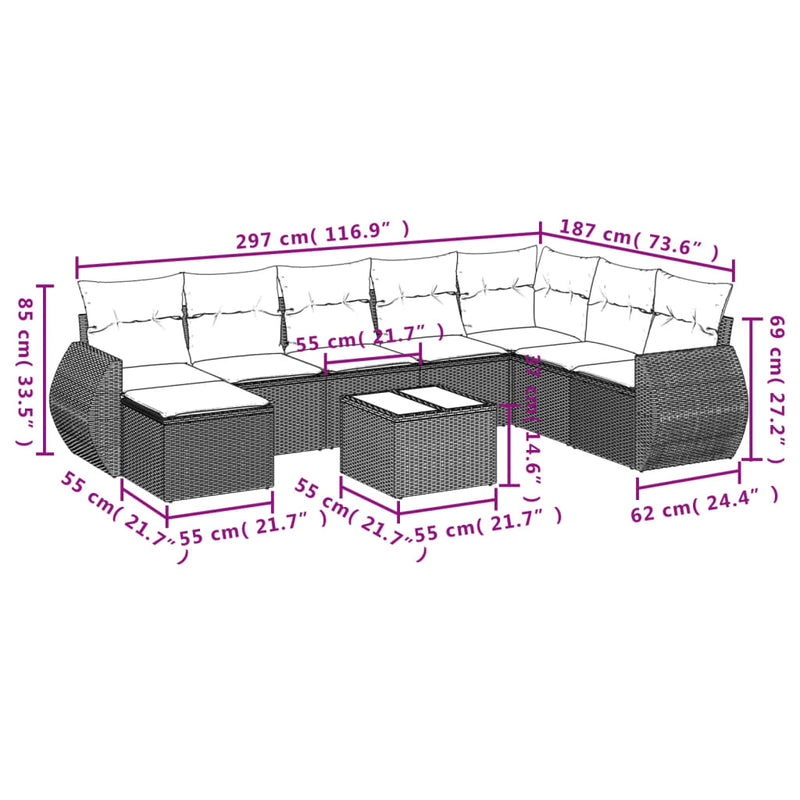 9 Piece Garden Sofa Set with Cushions Black Poly Rattan Payday Deals