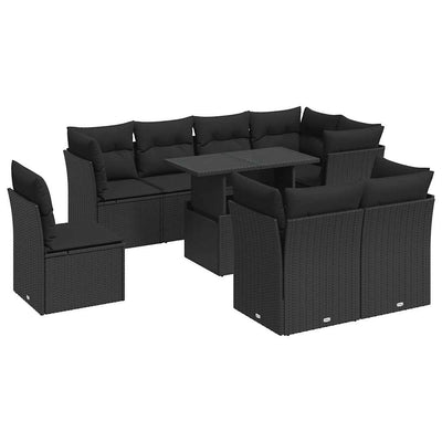 9 Piece Garden Sofa Set with Cushions Black Poly Rattan Payday Deals