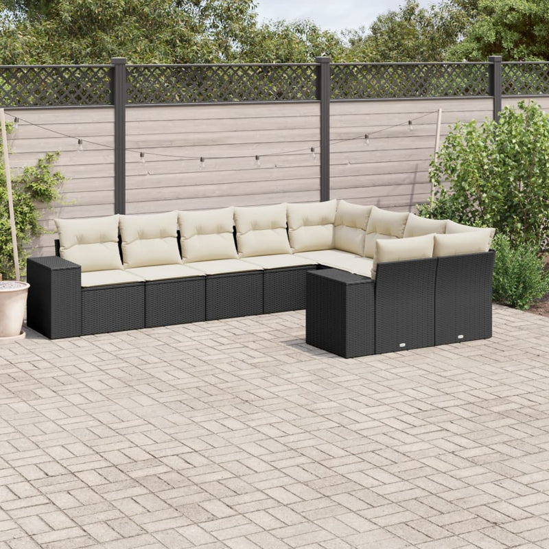 9 Piece Garden Sofa Set with Cushions Black Poly Rattan Payday Deals