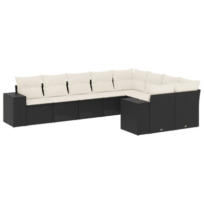 9 Piece Garden Sofa Set with Cushions Black Poly Rattan Payday Deals