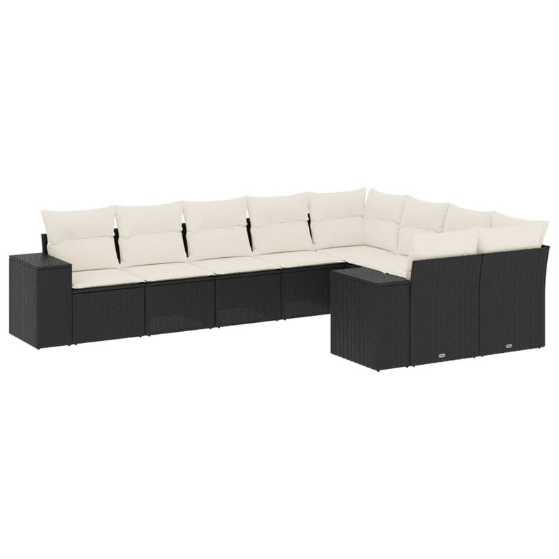 9 Piece Garden Sofa Set with Cushions Black Poly Rattan Payday Deals
