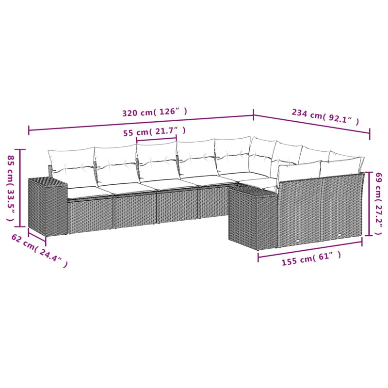 9 Piece Garden Sofa Set with Cushions Black Poly Rattan Payday Deals