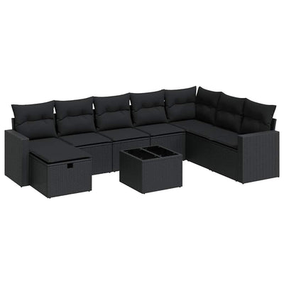 9 Piece Garden Sofa Set with Cushions Black Poly Rattan Payday Deals