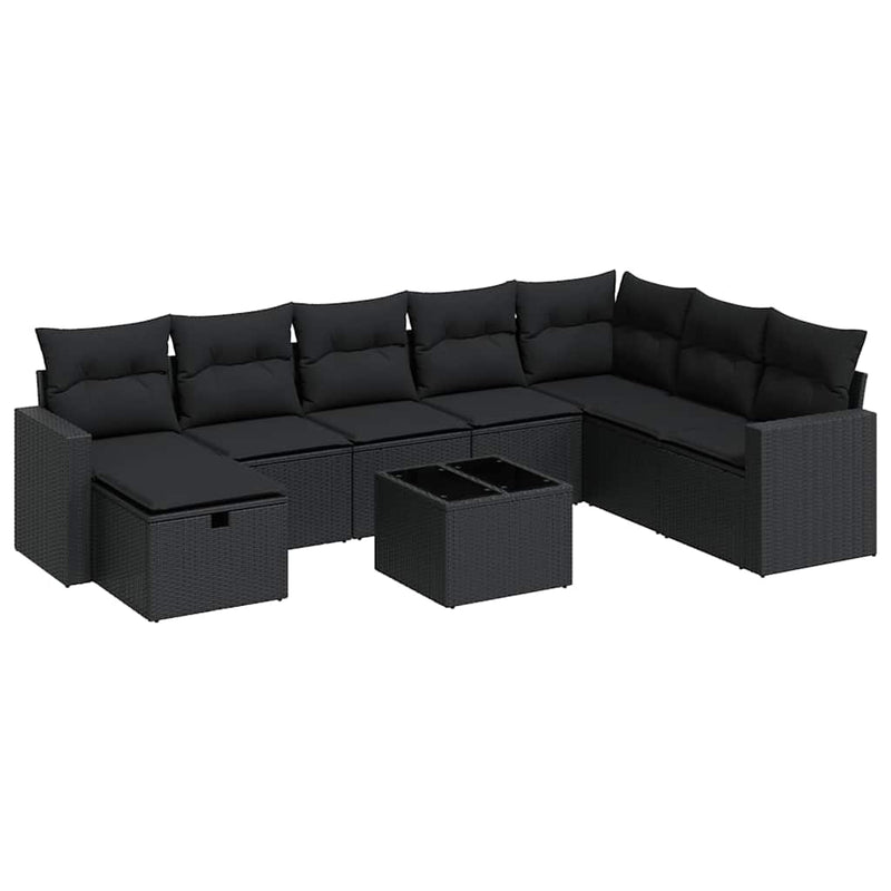9 Piece Garden Sofa Set with Cushions Black Poly Rattan Payday Deals