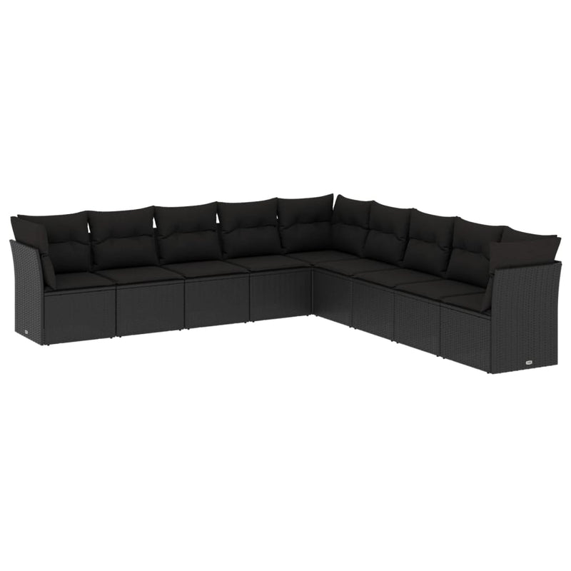 9 Piece Garden Sofa Set with Cushions Black Poly Rattan Payday Deals