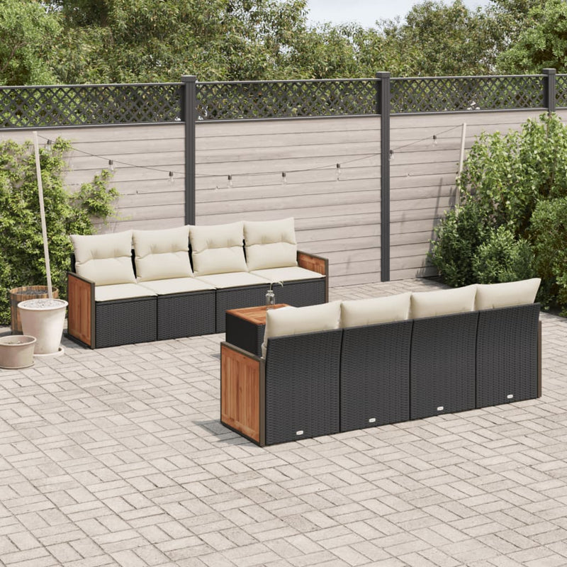 9 Piece Garden Sofa Set with Cushions Black Poly Rattan Payday Deals