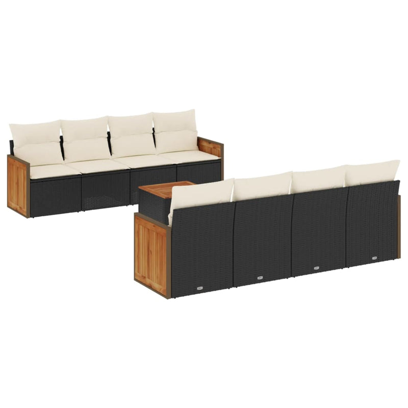 9 Piece Garden Sofa Set with Cushions Black Poly Rattan Payday Deals
