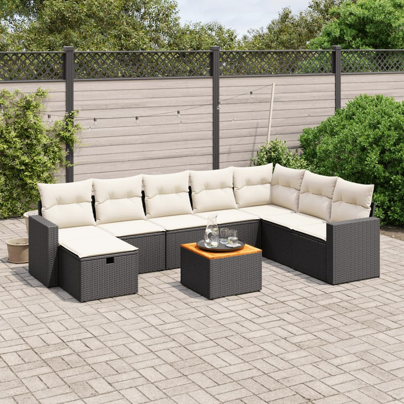 9 Piece Garden Sofa Set with Cushions Black Poly Rattan Payday Deals