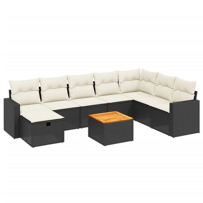 9 Piece Garden Sofa Set with Cushions Black Poly Rattan Payday Deals