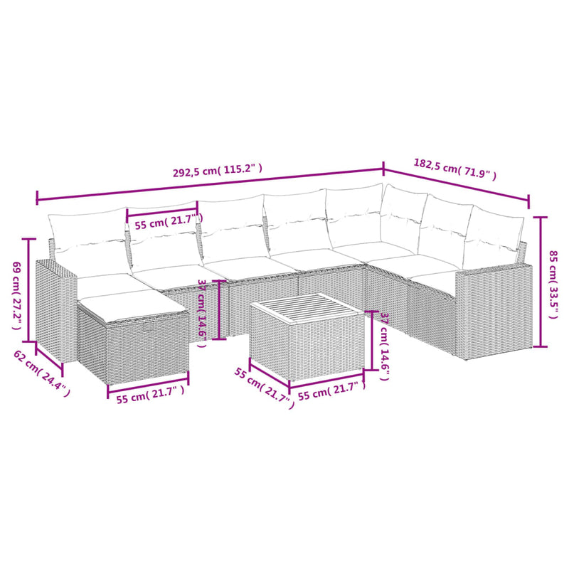 9 Piece Garden Sofa Set with Cushions Black Poly Rattan Payday Deals